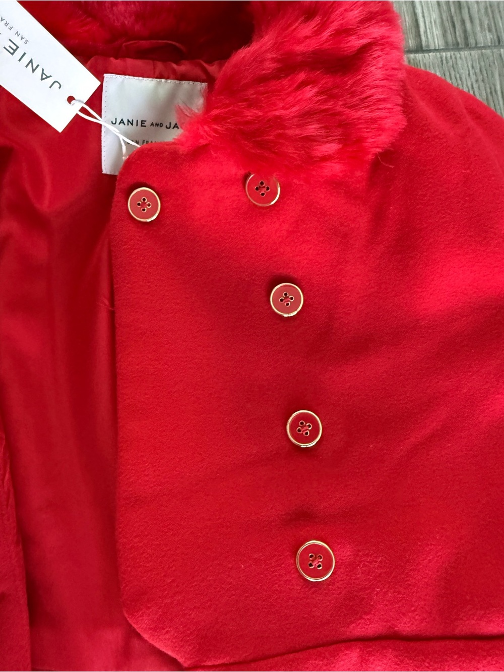 NWT Janie and Jack Red Double-Breasted Coat with Faux Fur Collar - Picture 3 of 9